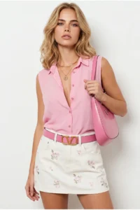 Olalook Women PINK Sleeveless Viscose Shirt