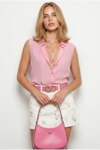 Olalook Women PINK Sleeveless Viscose Shirt - Image 4