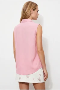 Olalook Women PINK Sleeveless Viscose Shirt - Image 6