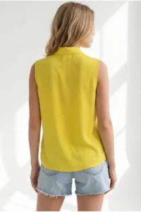 Olalook Women Yellow Sleeveless Viscose Shirt - Image 5