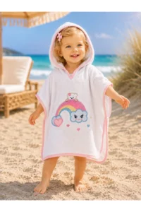 Tomuycuk Rainbow Embroidered Baby Bath Towel Pareo 100% Cotton Hooded Poncho – Soft Water Absorbent Gift - Image 2