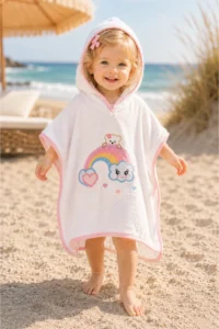 Tomuycuk Rainbow Embroidered Baby Bath Towel Pareo 100% Cotton Hooded Poncho – Soft Water Absorbent Gift - Image 3