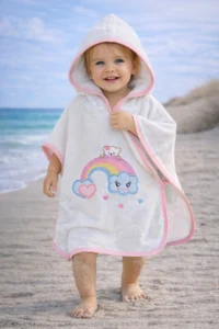 Tomuycuk Rainbow Embroidered Baby Bath Towel Pareo 100% Cotton Hooded Poncho – Soft Water Absorbent Gift - Image 4