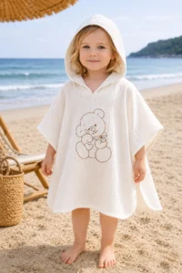 Tomuycuk Teddy Bear Embroidered 100% Cotton Muslin Ecru Pareo Towel - Baby & Kids Beach and Bath Poncho (0-2 Years) - Image 6