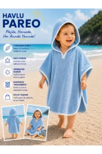 Tomuycuk Mavi Baby Boy Bathrobe / Pareo with Hood 100% Cotton - Soft & Water Absorbent Baby Towel - Image 2