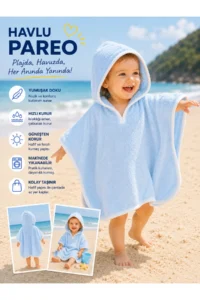 Tomuycuk Mavi Baby Boy Bathrobe / Pareo with Hood 100% Cotton - Soft & Water Absorbent Baby Towel - Image 4
