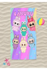 Erays Home Labubu Patterned Printed Beach Towel Cotton Children's Beach Towel Sea Towel