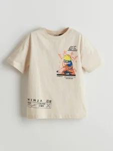 LCW Kids Beige Crew Neck Naruto Printed Boys' T-Shirt