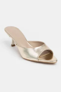 Nisantasi Shoes PROMISE Gold Patterned Pointed toe Women Thin Heels Slippers