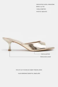 Nisantasi Shoes PROMISE Gold Patterned Pointed toe Women Thin Heels Slippers - Image 3