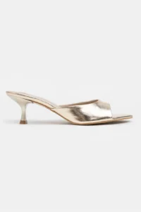 Nisantasi Shoes PROMISE Gold Patterned Pointed toe Women Thin Heels Slippers - Image 4