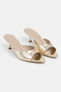 Nisantasi Shoes PROMISE Gold Patterned Pointed toe Women Thin Heels Slippers - Image 5