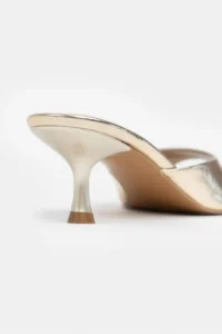 Nisantasi Shoes PROMISE Gold Patterned Pointed toe Women Thin Heels Slippers - Image 6