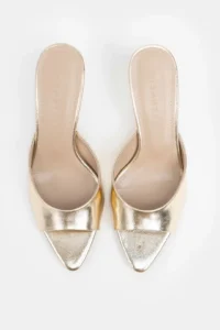 Nisantasi Shoes PROMISE Gold Patterned Pointed toe Women Thin Heels Slippers - Image 7