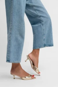 Nisantasi Shoes PROMISE Gold Patterned Pointed toe Women Thin Heels Slippers - Image 9