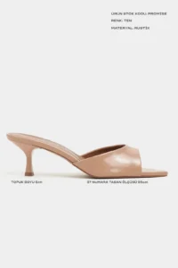 Nisantasi Shoes PROMISE Nude RUSTIC Patterned Pointed toe Women Thin Heels Slippers - Image 3