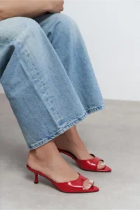 Nisantasi Shoes PROMISE Red raschel RUSTIC Patterned Pointed toe Women Thin Heels Slippers - Image 2