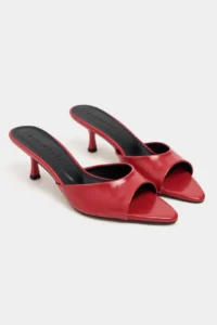 Nisantasi Shoes PROMISE Red raschel RUSTIC Patterned Pointed toe Women Thin Heels Slippers - Image 6