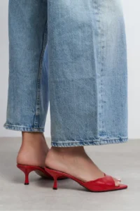 Nisantasi Shoes PROMISE Red raschel RUSTIC Patterned Pointed toe Women Thin Heels Slippers - Image 7