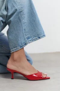 Nisantasi Shoes PROMISE Red raschel RUSTIC Patterned Pointed toe Women Thin Heels Slippers - Image 8