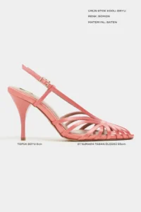 Nisantasi Shoes Eryu Salmon Satin Burnu Light Detailed Kafesli Women Heels Shoes - Image 2