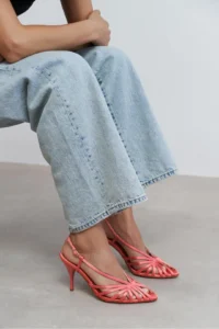 Nisantasi Shoes Eryu Salmon Satin Burnu Light Detailed Kafesli Women Heels Shoes - Image 7