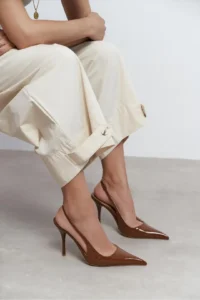 Nisantasi Shoes GLORIA Brown Patent Belt Detailed Pointed toe Women Heels Shoes