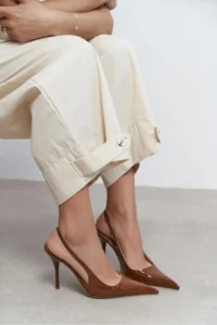 Nisantasi Shoes GLORIA Brown Patent Belt Detailed Pointed toe Women Heels Shoes - Image 7