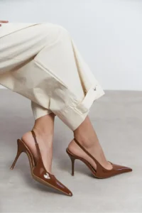 Nisantasi Shoes GLORIA Brown Patent Belt Detailed Pointed toe Women Heels Shoes - Image 8