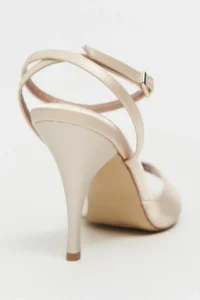 Nisantasi Shoes MONICA Beige Satin Bilek Belt Detailed Women Thin Heels Shoes - Image 4