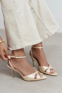 Nisantasi Shoes MONICA Beige Satin Bilek Belt Detailed Women Thin Heels Shoes - Image 6