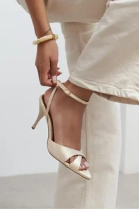 Nisantasi Shoes MONICA Beige Satin Bilek Belt Detailed Women Thin Heels Shoes - Image 8
