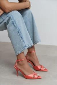 Nisantasi Shoes MONICA Salmon Satin Bilek Belt Detailed Women Thin Heels Shoes