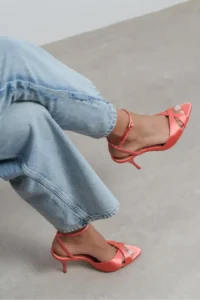 Nisantasi Shoes MONICA Salmon Satin Bilek Belt Detailed Women Thin Heels Shoes - Image 7