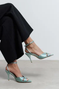 Nisantasi Shoes MONICA Turquoise Satin Bilek Belt Detailed Women Thin Heels Shoes