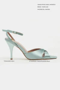 Nisantasi Shoes MONICA Turquoise Satin Bilek Belt Detailed Women Thin Heels Shoes - Image 2