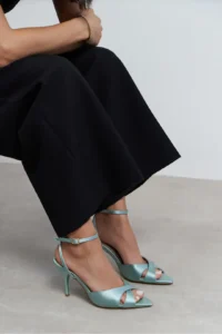 Nisantasi Shoes MONICA Turquoise Satin Bilek Belt Detailed Women Thin Heels Shoes - Image 3