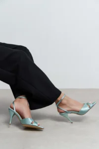 Nisantasi Shoes MONICA Turquoise Satin Bilek Belt Detailed Women Thin Heels Shoes - Image 4