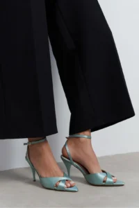 Nisantasi Shoes MONICA Turquoise Satin Bilek Belt Detailed Women Thin Heels Shoes - Image 5