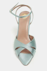 Nisantasi Shoes MONICA Turquoise Satin Bilek Belt Detailed Women Thin Heels Shoes - Image 6