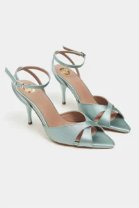 Nisantasi Shoes MONICA Turquoise Satin Bilek Belt Detailed Women Thin Heels Shoes - Image 8