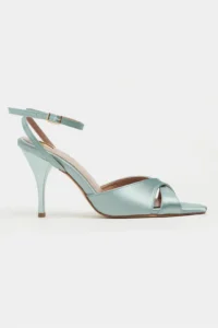 Nisantasi Shoes MONICA Turquoise Satin Bilek Belt Detailed Women Thin Heels Shoes - Image 9