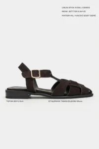Nisantasi Shoes Ceres DARK COFFEE GENUINE Leather Suede Hair Clip Detailed Short Heels Women Sandals - Image 2