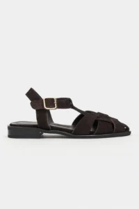 Nisantasi Shoes Ceres DARK COFFEE GENUINE Leather Suede Hair Clip Detailed Short Heels Women Sandals - Image 3