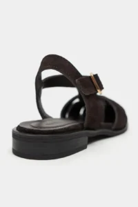 Nisantasi Shoes Ceres DARK COFFEE GENUINE Leather Suede Hair Clip Detailed Short Heels Women Sandals - Image 5