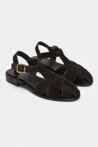 Nisantasi Shoes Ceres DARK COFFEE GENUINE Leather Suede Hair Clip Detailed Short Heels Women Sandals - Image 6