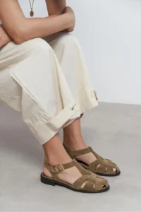 Nisantasi Shoes Ceres ROME BEIGE GENUINE Leather Suede Hair Clip Detailed Short Heels Women Sandals