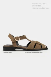 Nisantasi Shoes Ceres ROME BEIGE GENUINE Leather Suede Hair Clip Detailed Short Heels Women Sandals - Image 2