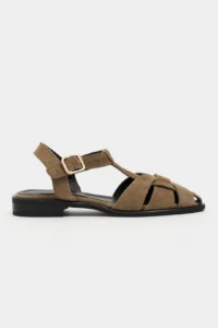 Nisantasi Shoes Ceres ROME BEIGE GENUINE Leather Suede Hair Clip Detailed Short Heels Women Sandals - Image 3