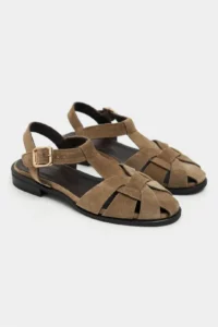 Nisantasi Shoes Ceres ROME BEIGE GENUINE Leather Suede Hair Clip Detailed Short Heels Women Sandals - Image 6